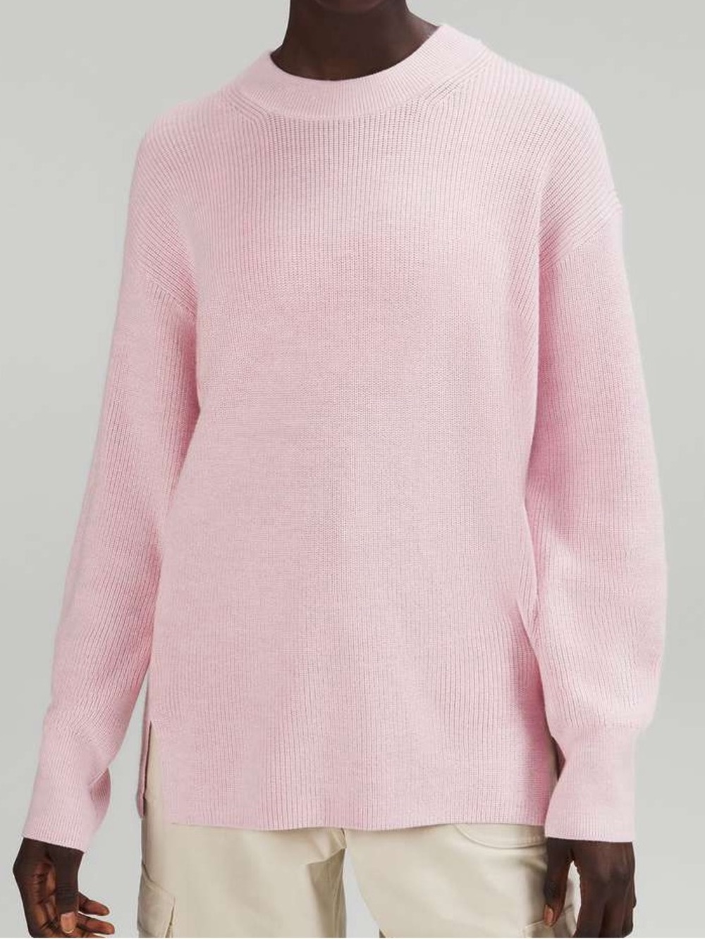 Lululemon Merino Wool-Blend Ribbed Crewneck Sweater Heathered Pink Peony 10